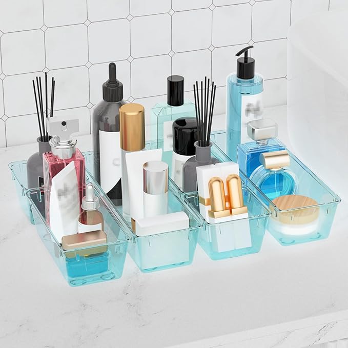 WOWBOX 9 Pack Clear Drawer Organizer Set, Acrylic Drawer Storage Trays - Image 5