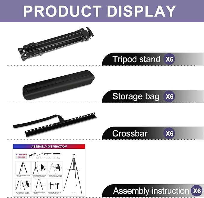 AROIC 6 Pack Painting Display Easel Stand Portable Adjustable Metal Tripod - Image 2
