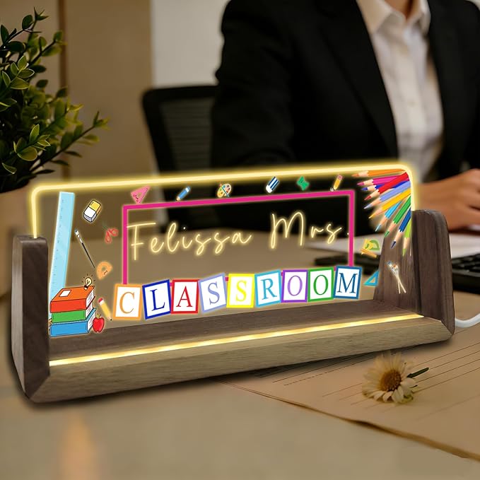 Desk Name Plate Personalized Custom Light Up Acrylic Plaque by YAEILOV