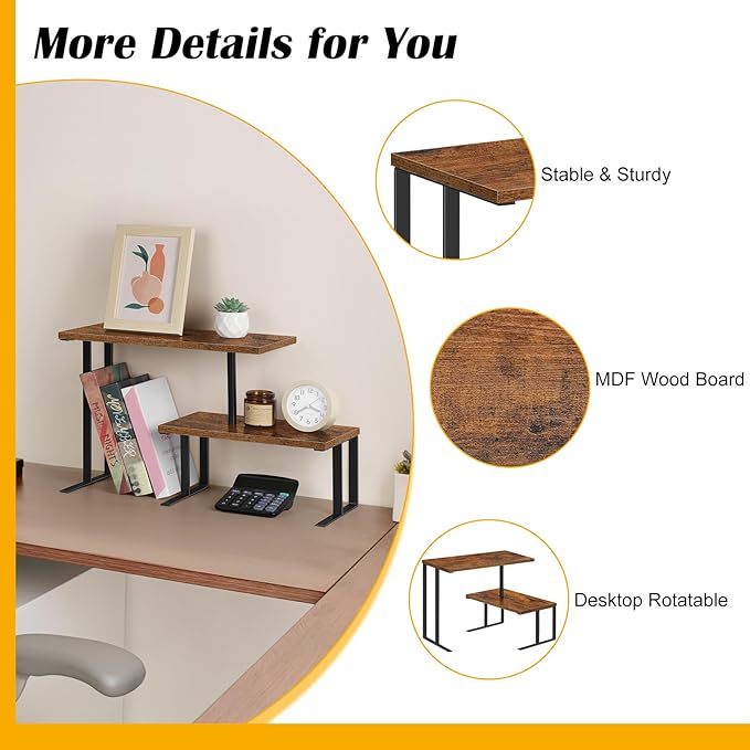 Vrisa Desk Shelf Organizer Rotating Corner Rack 2 Tier Rotating Desktop Shelf - Image 5