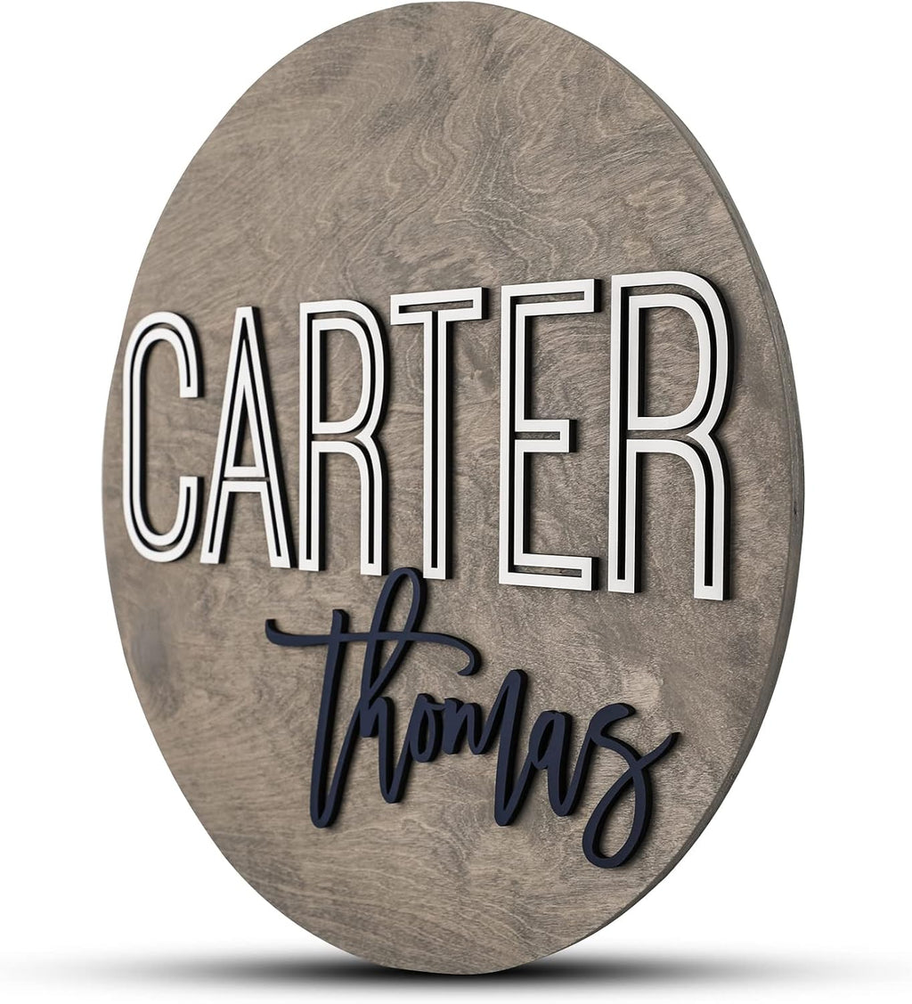 Custom Round Nursery Name Sign, Personalized Wooden Wall Plaque, Baby Shower