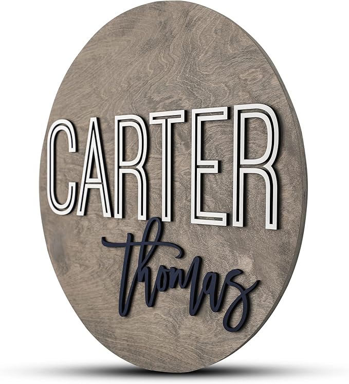 Custom Round Nursery Name Sign, Personalized Wooden Wall Plaque, Baby Shower by HickoryHollowDesigns