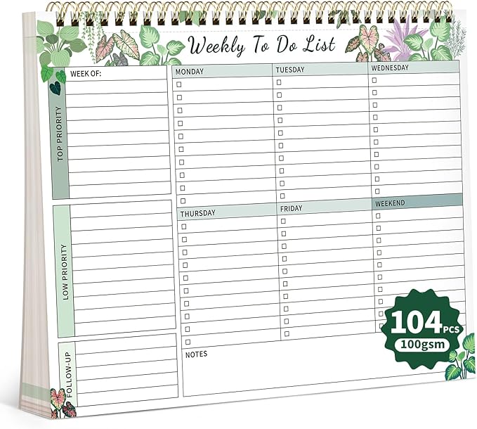 104 Pgs Weekly To Do List Notepad, 52 Duplex-Printed Undated Sheets 100 by ALKALO