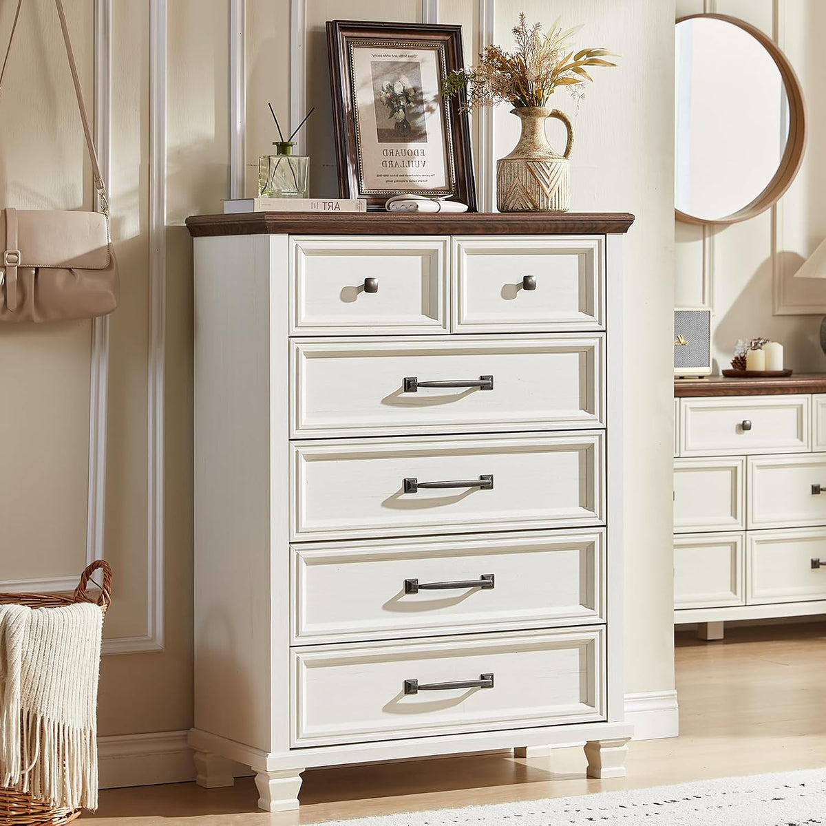 SAVOR LIFE Farmhouse 6 Drawer Dresser for Bedroom, 45 Inch Tall Vintage Wood ...