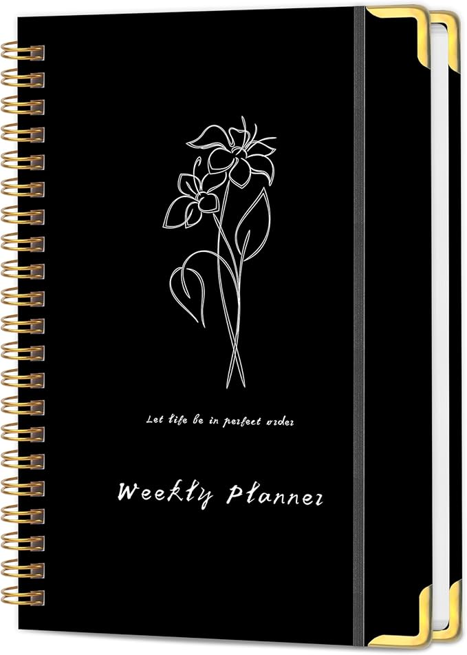 Undated Weekly Planner with Metal Corner Hardcover Notebook, A5 Size Journal by KAICNPAPER