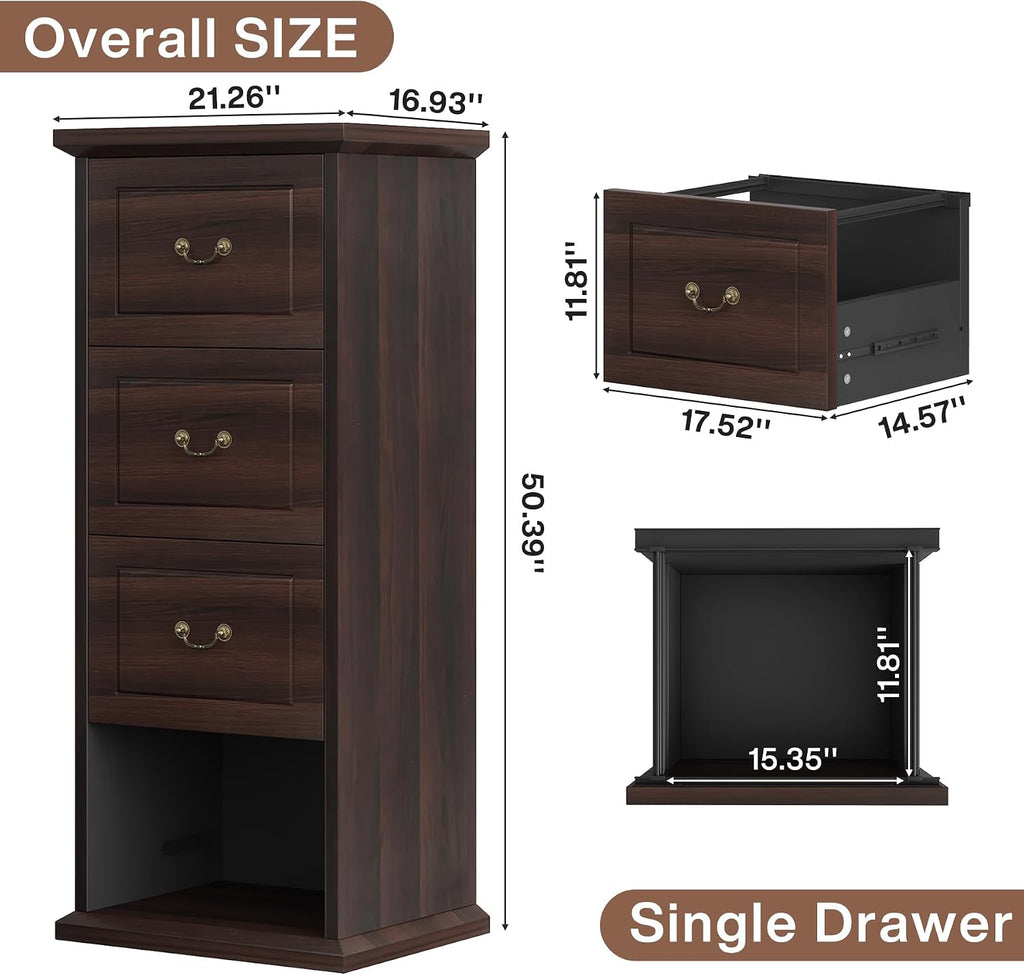 tribesigns 4-drawer file filing cabinet,vertical office file cabinet,walnut, close-up detail