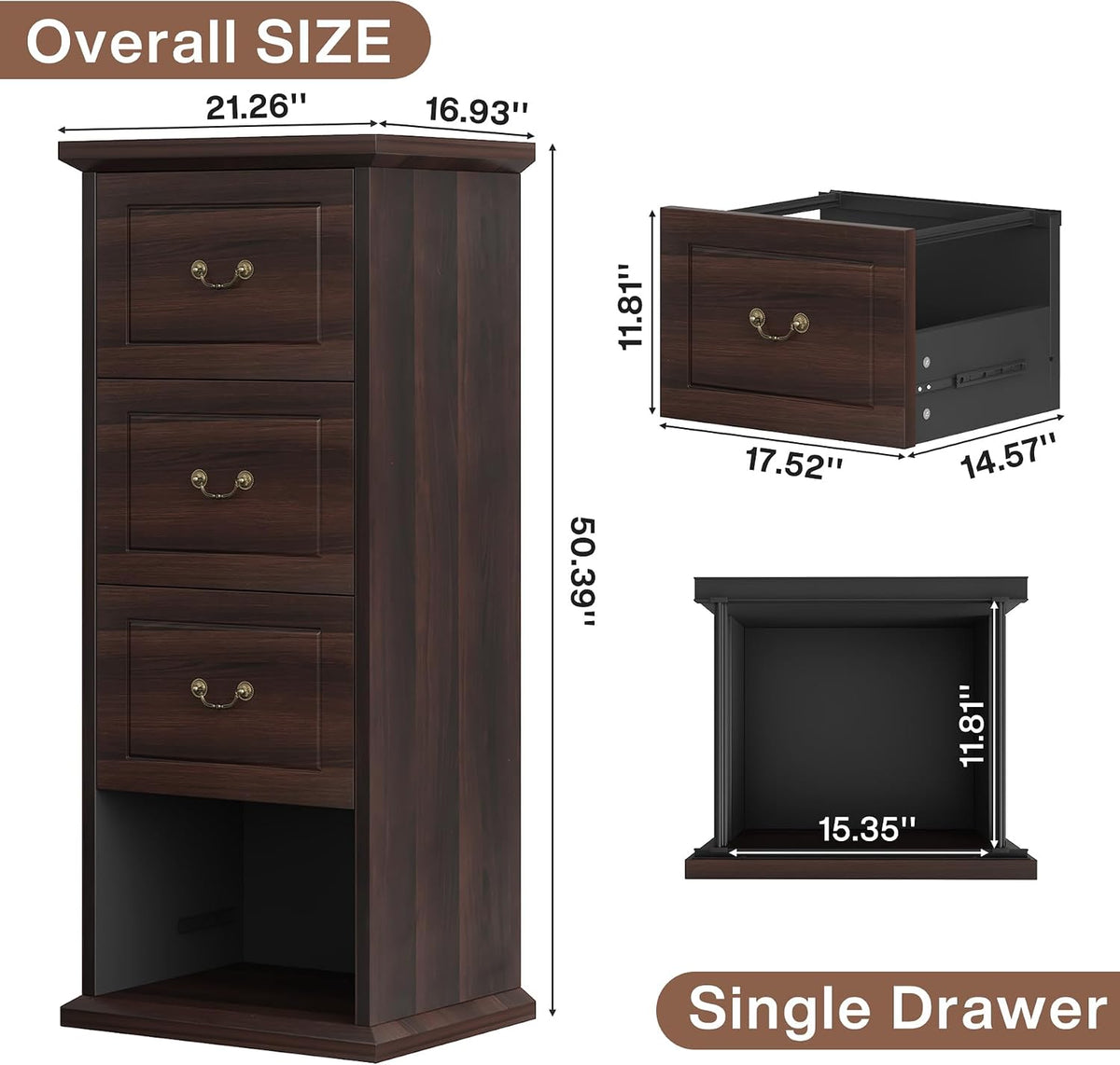 tribesigns 4-drawer file filing cabinet,vertical office file cabinet,walnut, close-up detail