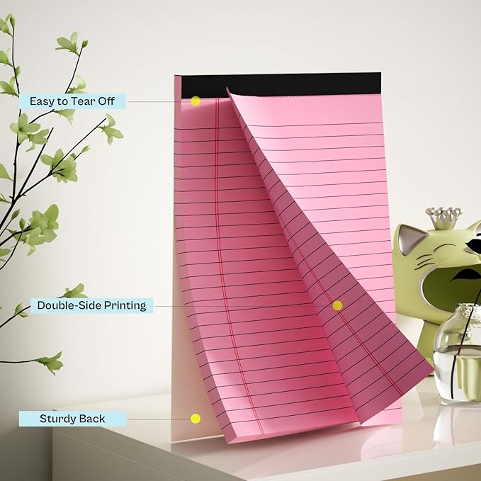 360 Sheets Pink Note Pads 5" x 8" Pack of 12 Small Legal Pads College Ruled - Image 3
