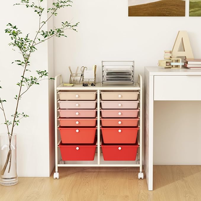 LDAILY 12 Drawer Rolling Storage Cart, Craft Cart Organizer on Wheels w/Metal - Image 8