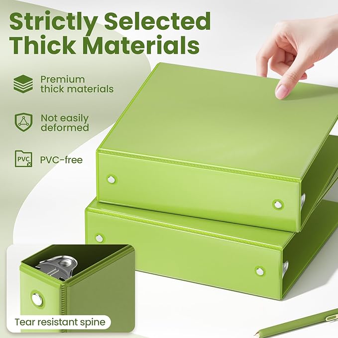 SUNEE 3 Ring Binder 2 Inch 1 Pack, Tender Green - Image 4