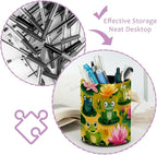 Leather Pen Holder for Desk Funny Frogs Pencil Cup Desktop Organizer Makeup - Image 4