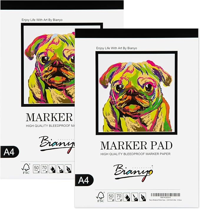 Bianyo Bleedproof Marker Paper Pad, 50 Sheets/Pad, 18 LB / 70 GSM, Glue-Bound by Bianyo