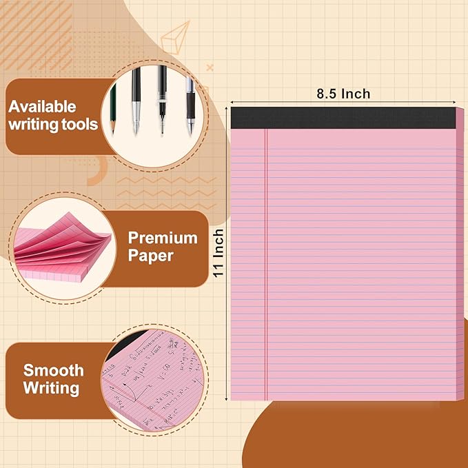 2 Pack Legal Pads 8.5 X11, College Ruled Notebook, 100 Sheets Pink Note Pad - Image 2