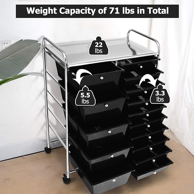 HAPPYGRILL 15-Drawer Rolling Cart, Storage Carts - Image 5