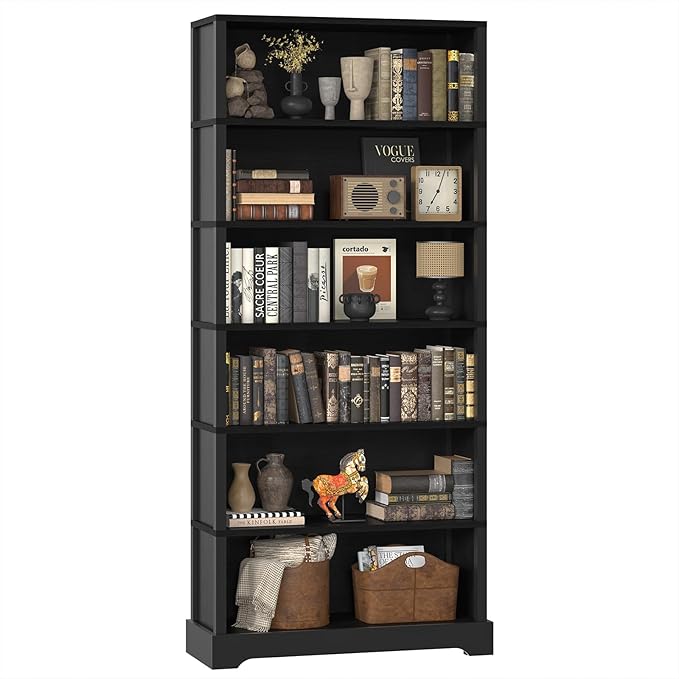 TVU 6-Tier Wooden Bookshelf, 77.2" Tall Farmhouse Style Open Bookcase, 31.5" W by CreateaBetterLife