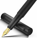 MCNTEIK Matte Black Fountain Pen, Exquisite Vertical Grooving Design, Ink by Mcnteik