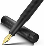 MCNTEIK Matte Black Fountain Pen, Exquisite Vertical Grooving Design, Ink by Mcnteik