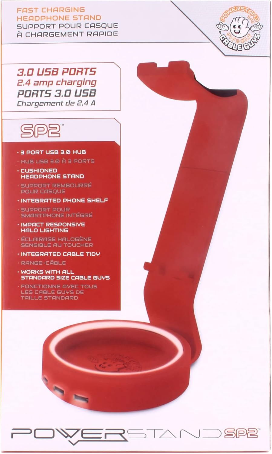 Cable Guys Powerstand SP2: RED - Light Up Three Port Charging Station & H...