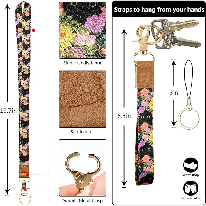 bolimoss Black Cat Flower Lanyard Wallet, Pu Leather Women Zid ID Case - Image 5