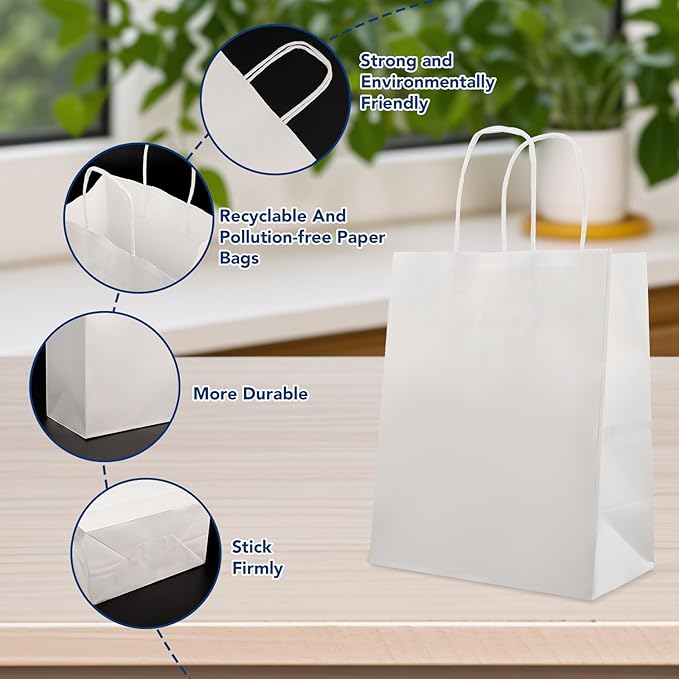 XPCARE 200Pack Paper Bags 8x4.5x10 Inch, Plain Medium Paper Bags - Image 3