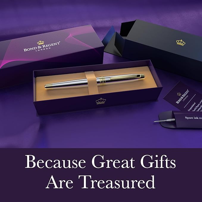 Bond & Regent Silver Chrome & 24 Karat Gold | Certified Luxury Grade Rollerball - Image 2