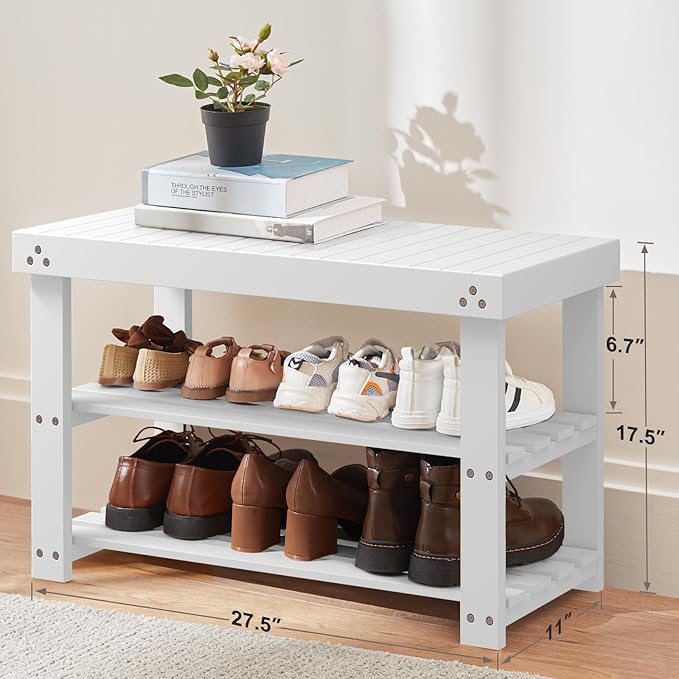 Pipishell Bamboo Shoe Rack Bench, 3-Tier Sturdy Shoe Organizer, Storage Shoe - Image 3