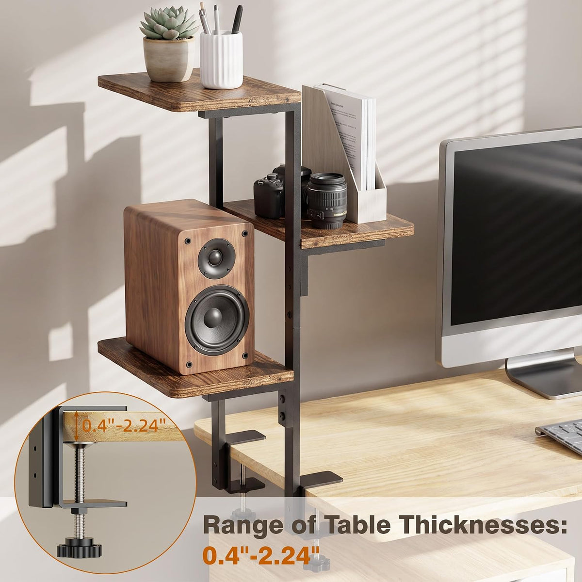 3-Tier Desk Shelf, Adjustable Clamp-On Desktop Organizer