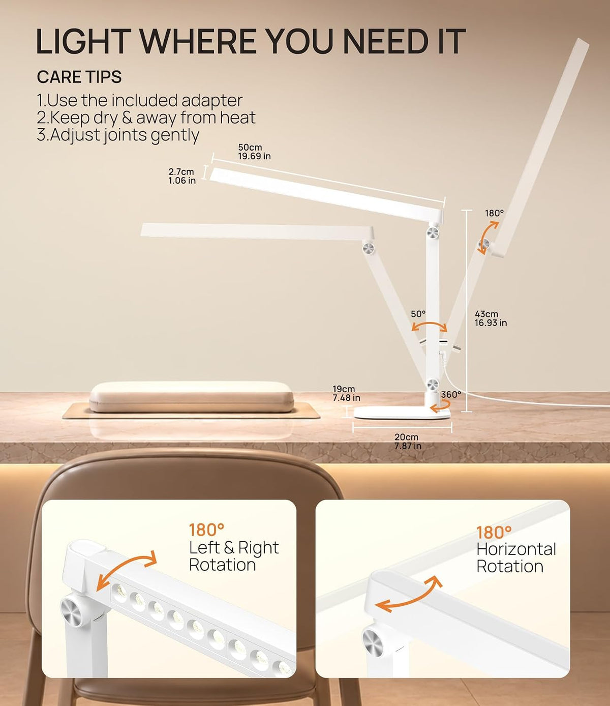 AORAEM Professional LED Desk Lamp, Base & Clamp, for Nail Techs & Office