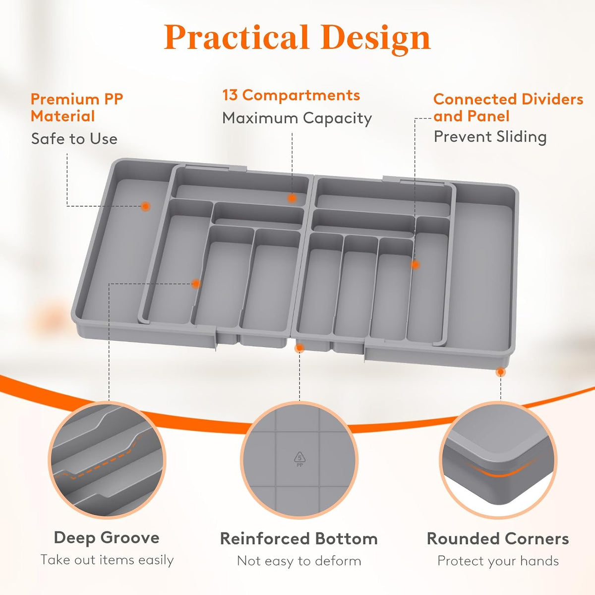 Lifewit Silverware Drawer Organizer, Expandable Plastic Utensil Tray