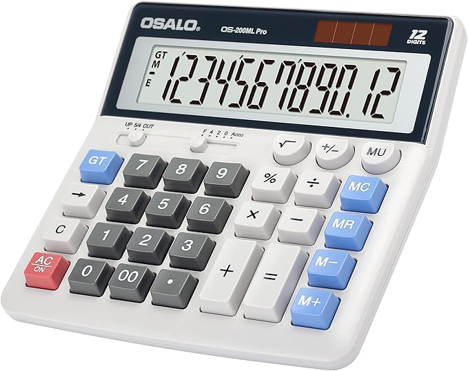 OSALO Desktop Calculator Extra Large Display 12 Digits Big Buttons Solar by OSALOWelcomesYou