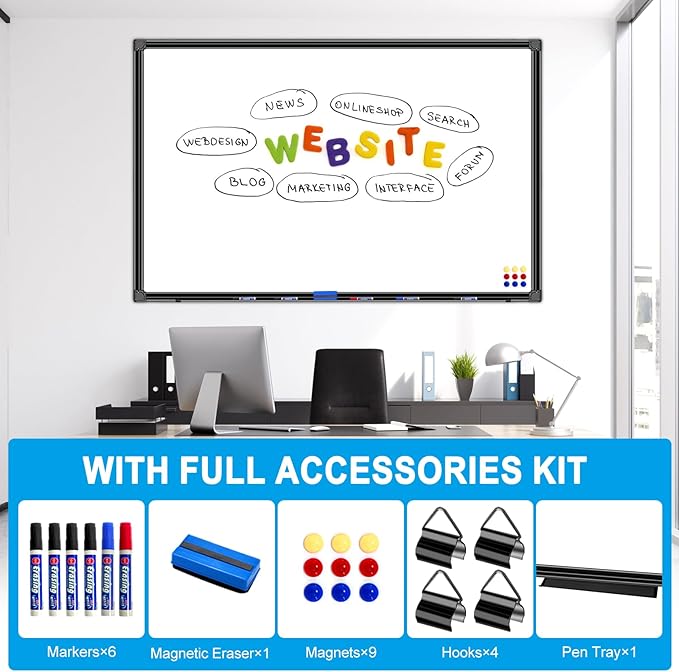 H-Qprobd 48"x24" Magnetic White Board Dry Erase Wall Mount Whiteboard - Image 2