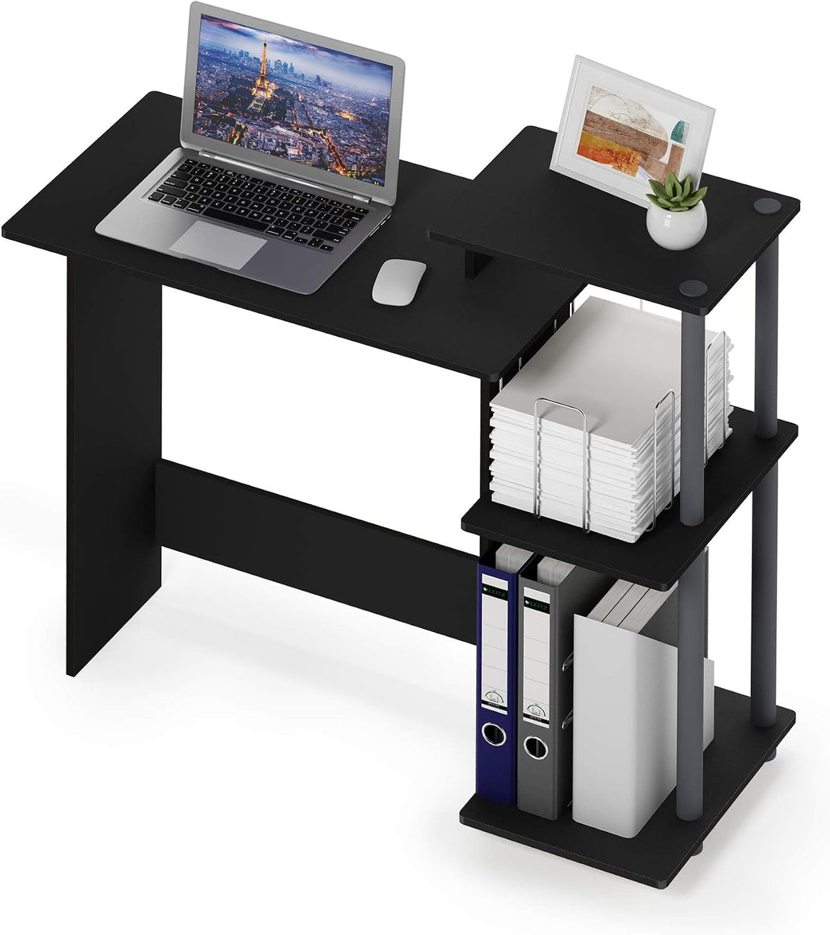 Furinno EFFICIENT Desk, 28.6" Wide Gaming Desk with 3 Open Side Shelves,...