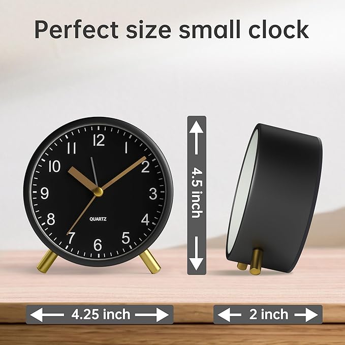 Analog Alarm Clock, 4 inch Super Silent Non Ticking Small Clock - Image 7
