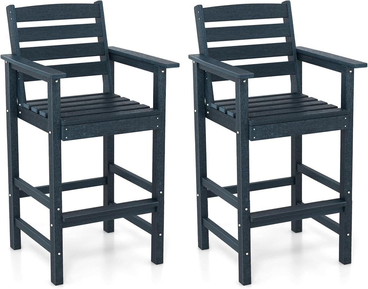 GIANTEX 29” Bar Stools Set of 2, HDPE Barstools w/Back, Armrests & Footre...