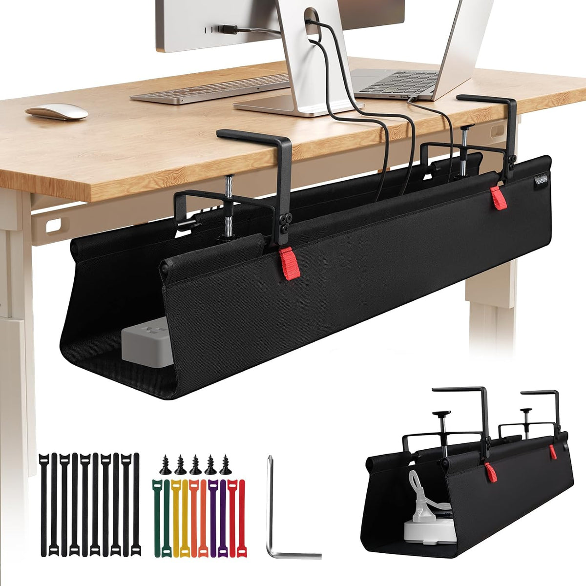 SUREUP9 No Drill Under Desk Cable Management Tray, Fabric Cable Management