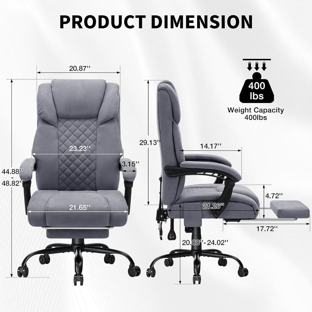 HOFFREE Massage Office Chair with Heat 7 Points Vibration(Grey Fabric)