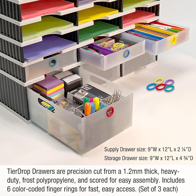 Desktop Organizer 6 Letter Tray Sorter Plus Riser Base, 3 Supply & 3 Storage - Image 6