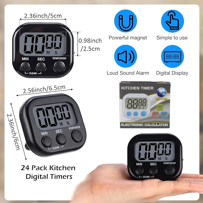 Leumoi 24 Pcs Digital Kitchen Timers Magnetic Back Timers Bulk Large Screen - Image 2