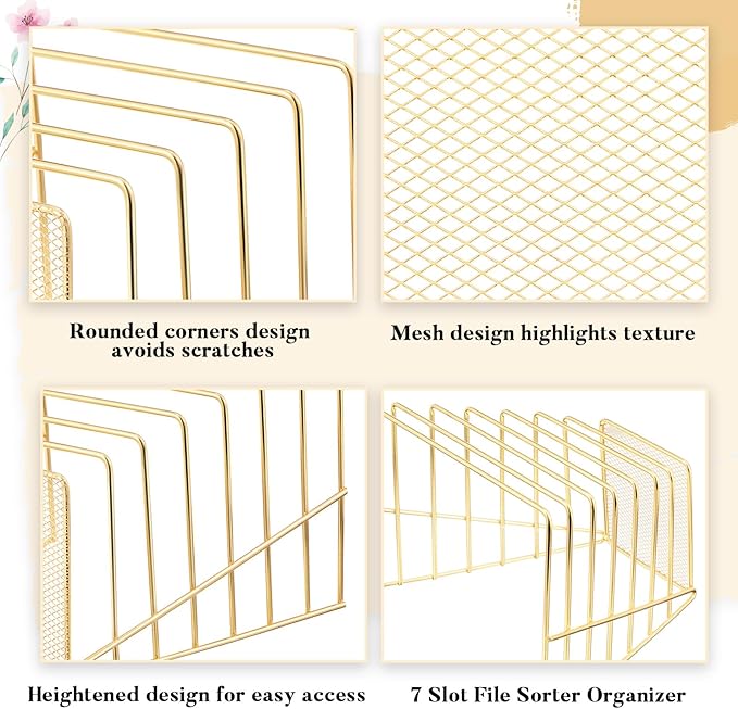2 Pcs 7 Section Incline File Sorter Metal Wire Mesh File Rack - Image 4