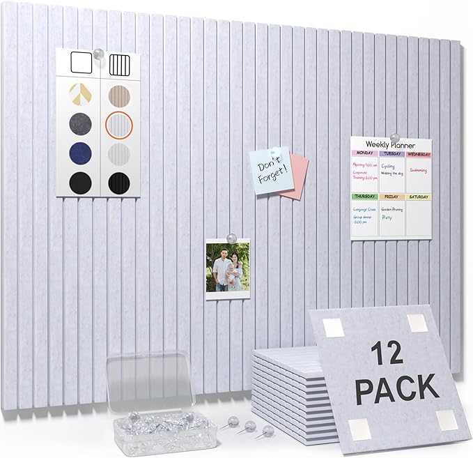 Smarpau Large Cork Board for Walls, 12 Pack Slat Felt Wall Tiles by Smarpau