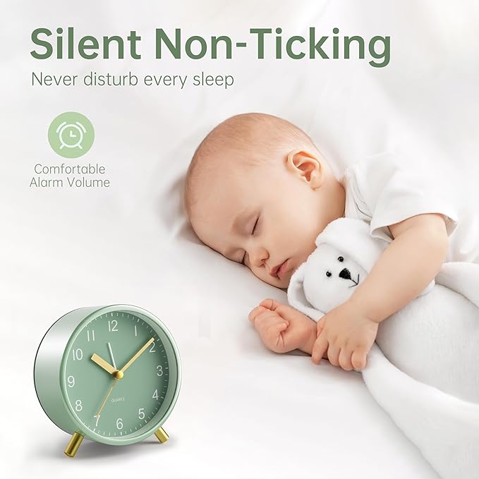 Analog Alarm Clock, 4 inch Super Silent Non Ticking Small Clock - Image 2