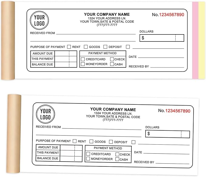 Custom Invoice Book with Logo 50 Set Personalized Receipt Books Customized by Unknown