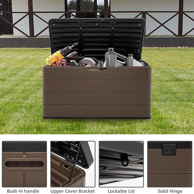 Decksplore 100 Gallon Plus Outdoor Storage Box Waterproof Lockable Resin Deck - Image 2