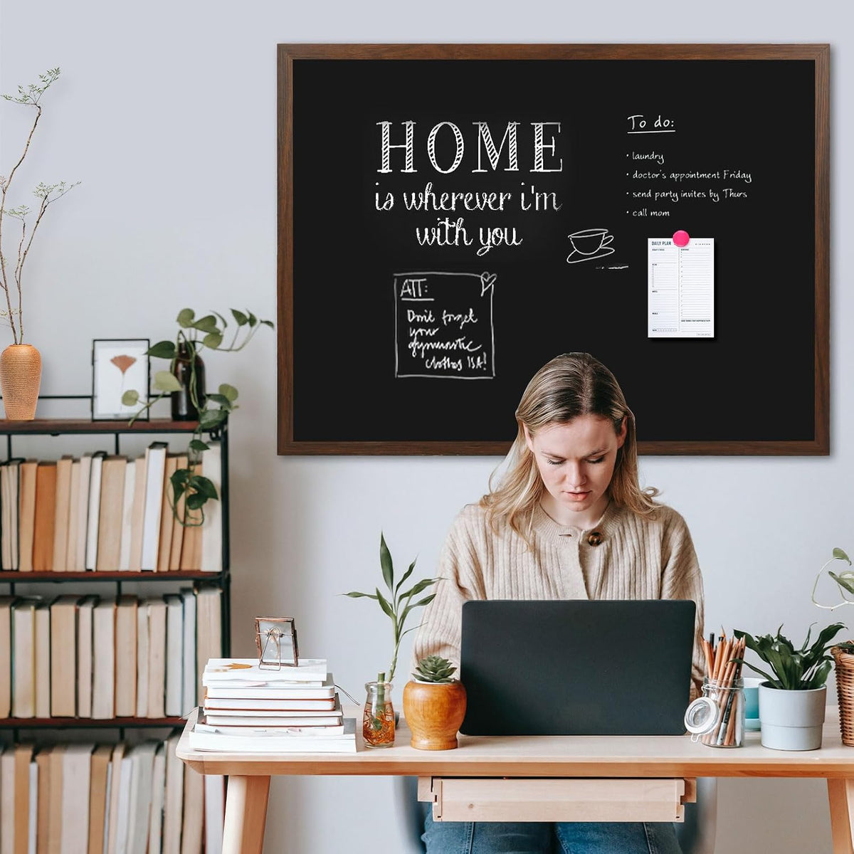 4 THOUGHT Large Magnetic Chalk Board 48" x 36", Rustic Brown