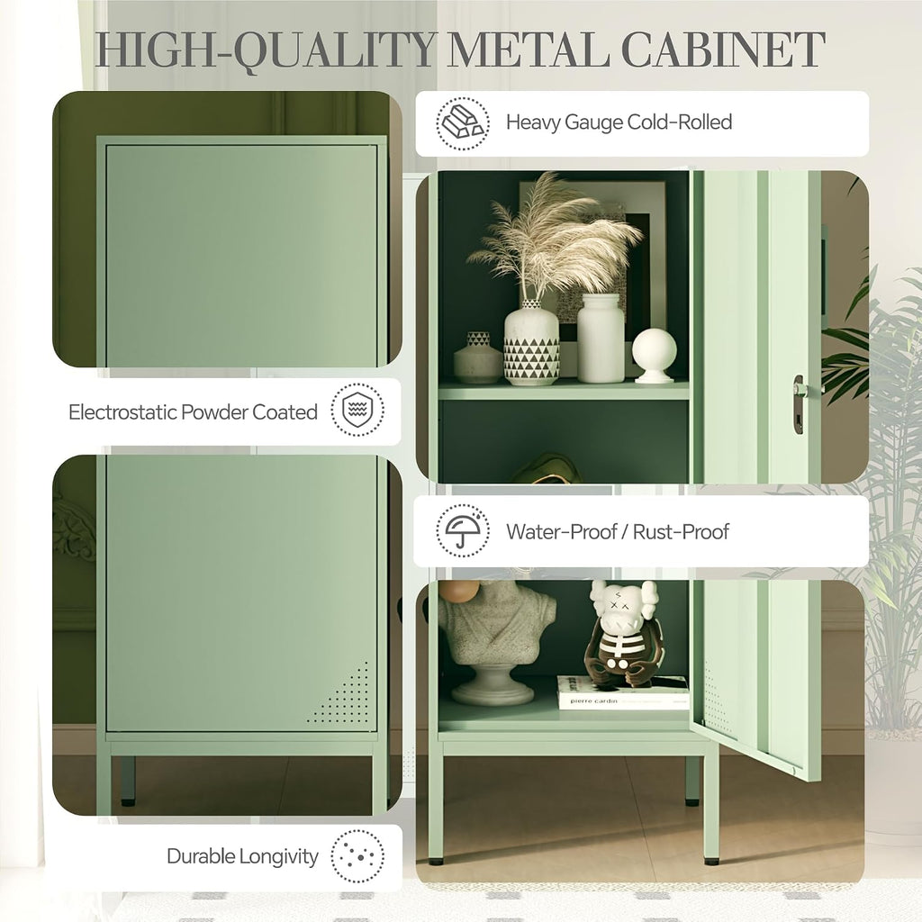 Green Metal Locker Cabinet, 59.1" Lockable Storage Locker for Employees with Adjustable Shelves, Locking File Cabinet Door for Office, School, Gym, Garage