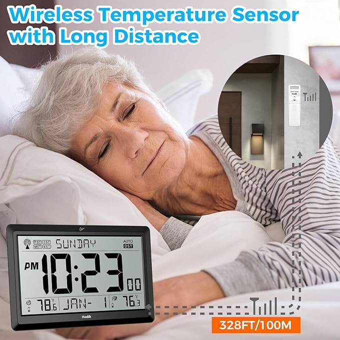 Wall Clock Atomic with Indoor Outdoor Temperature Battery Powered, Easy Reading - Image 7