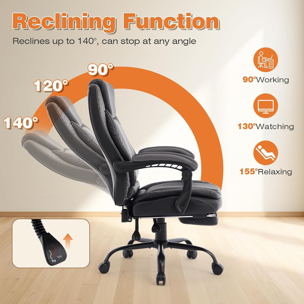 Reclining Ergonomic Office Chair with Footrest