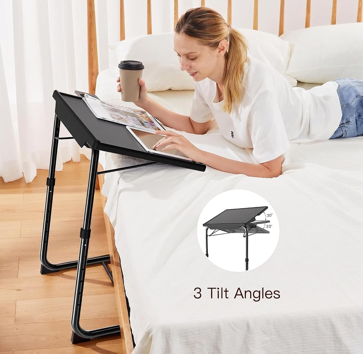 HUANUO Adjustable TV Tray Table - Foldable TV Tray with 6 Height & 3 Tilt...