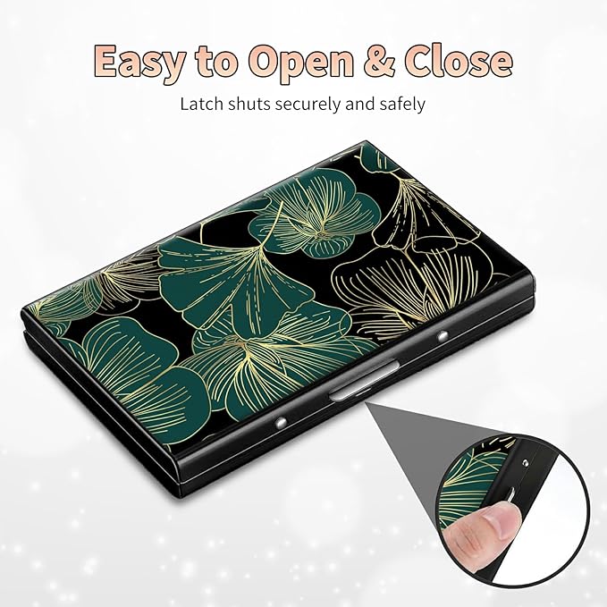 BWEGRHE Slim Credit Card Holder, Art Leaf RFID Blocking Metal Wallet - Image 6