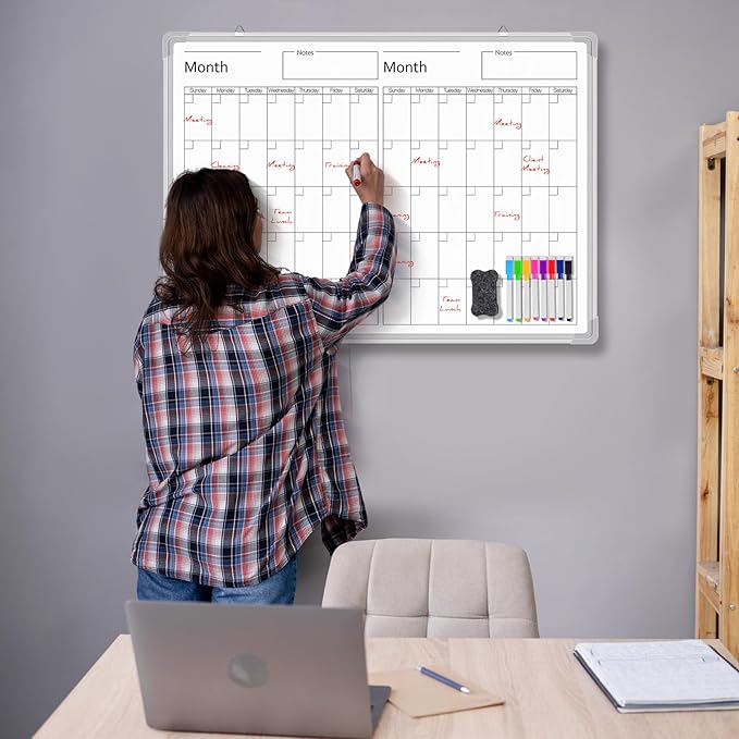 Lincia 36" x 12" Magnetic Horizontal 2 Month Dry Erase Calendar - Image 6
